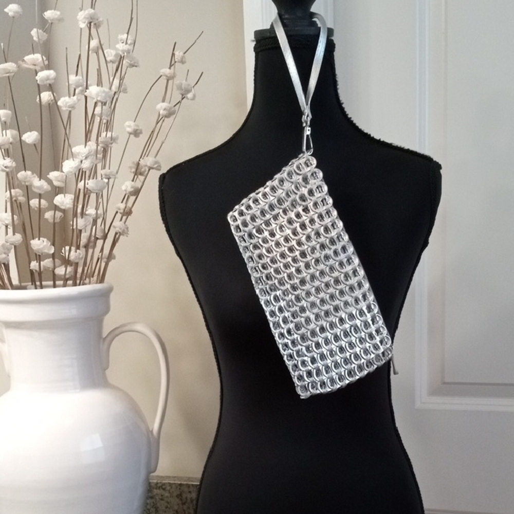 Silver Tab-Top Chain Woven Wristlet